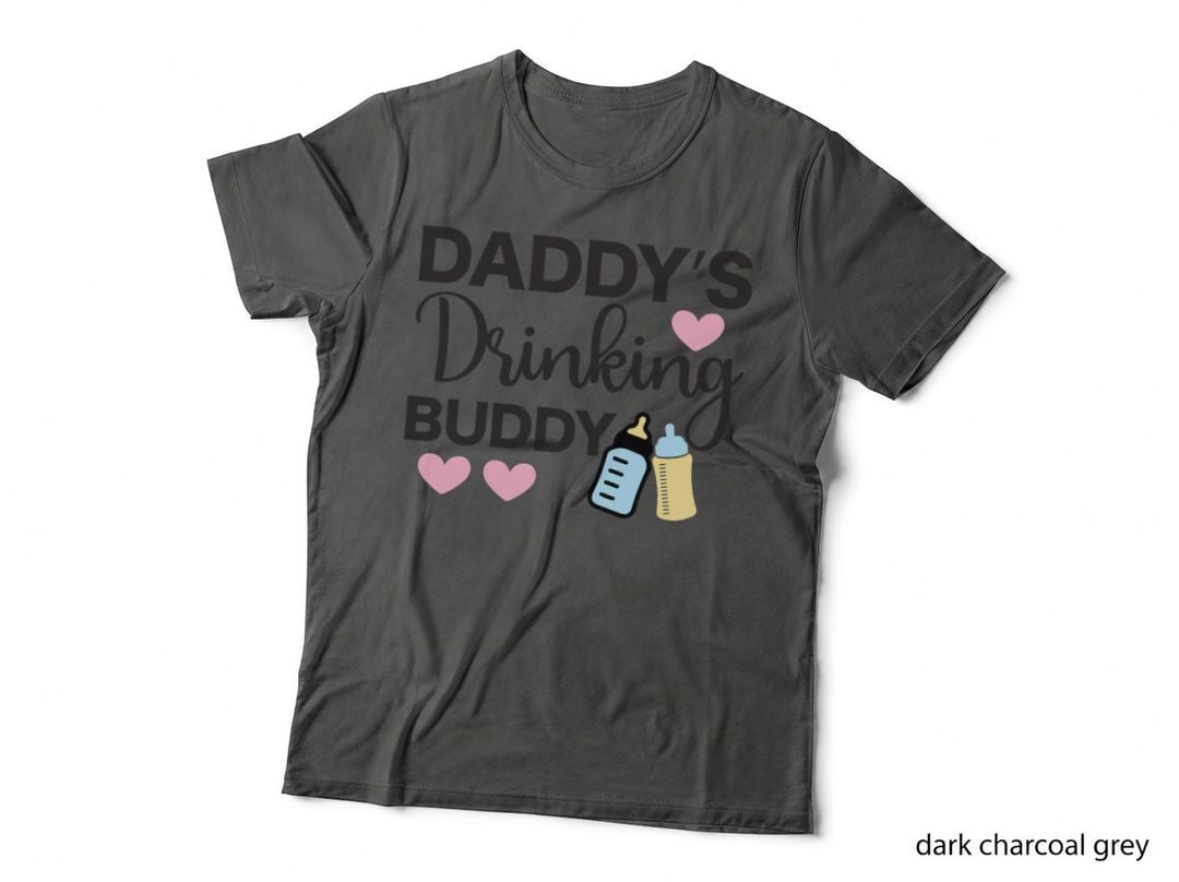 Daddy's Drinking Buddy T-Shirt, Baby Bottles with Hearts Graphic Tee