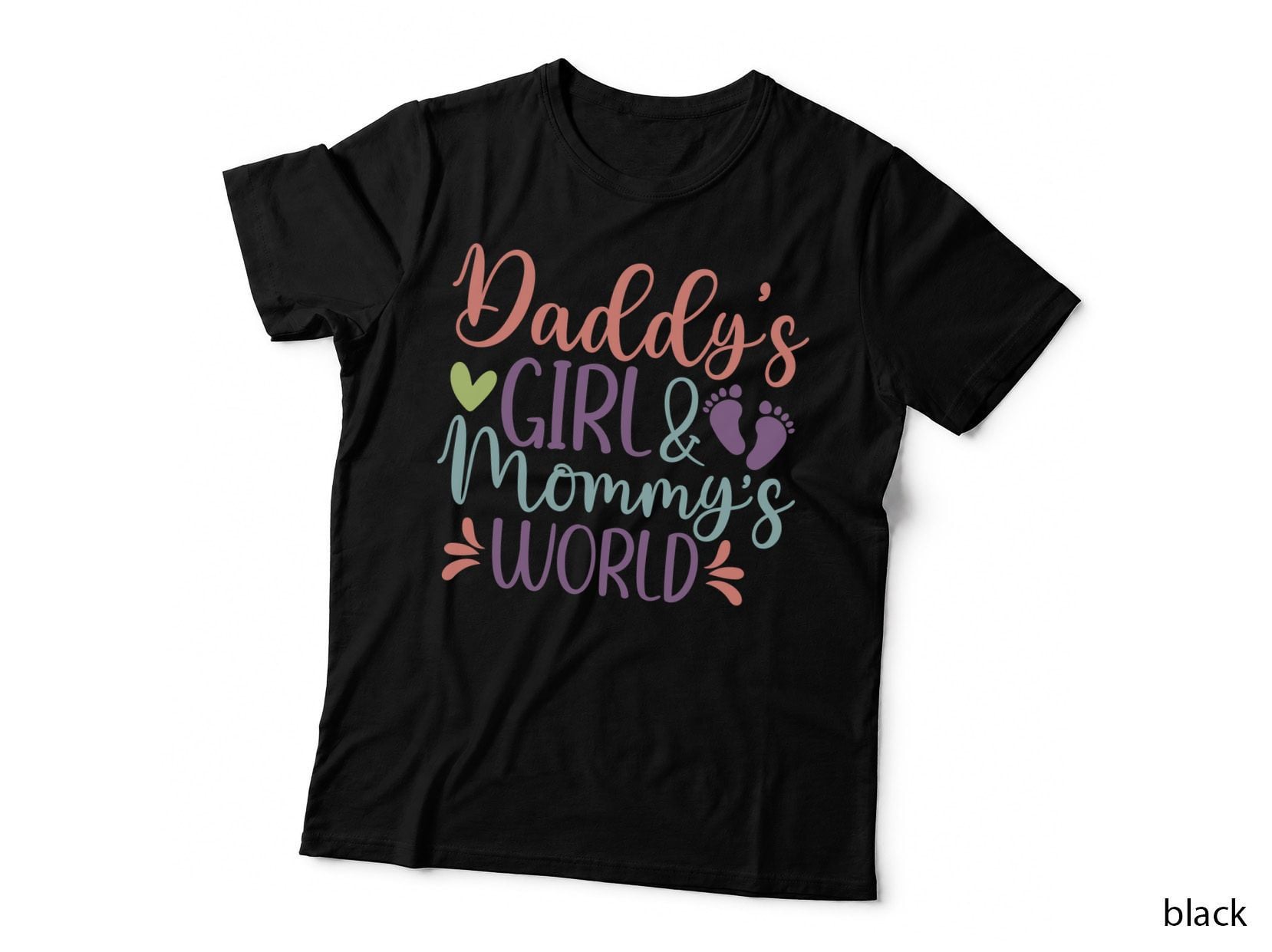 Daddy's Girl & Mommy's World Baby T-Shirt, Baby Footprint Art Graphic Tee