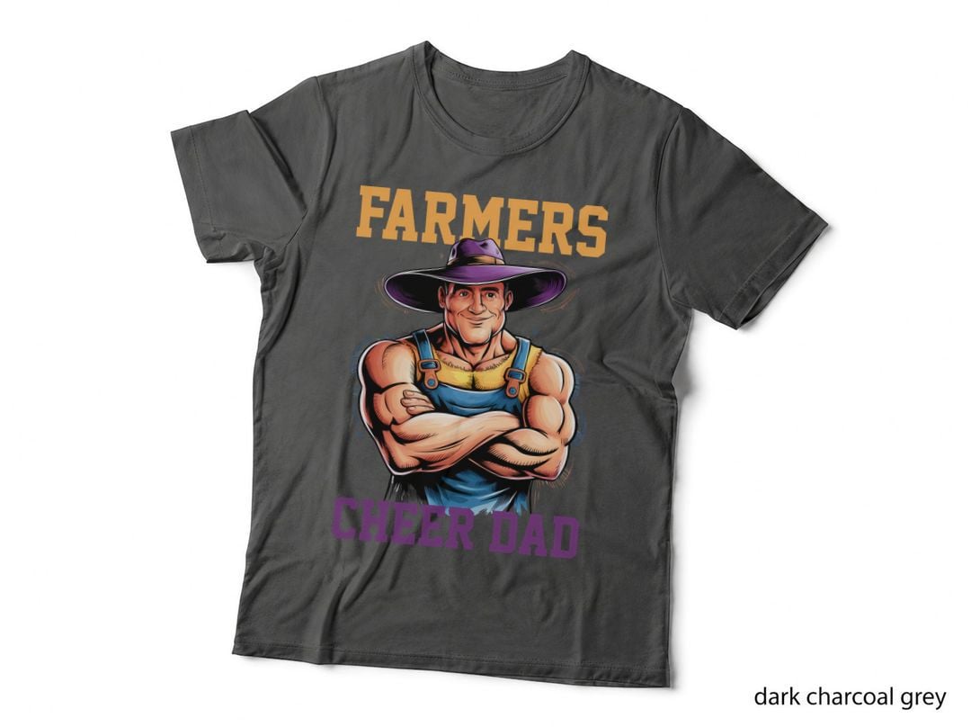 Farmers Cheer Dad Farmer T-Shirt, Strong Farmer in Overalls Graphic Tee