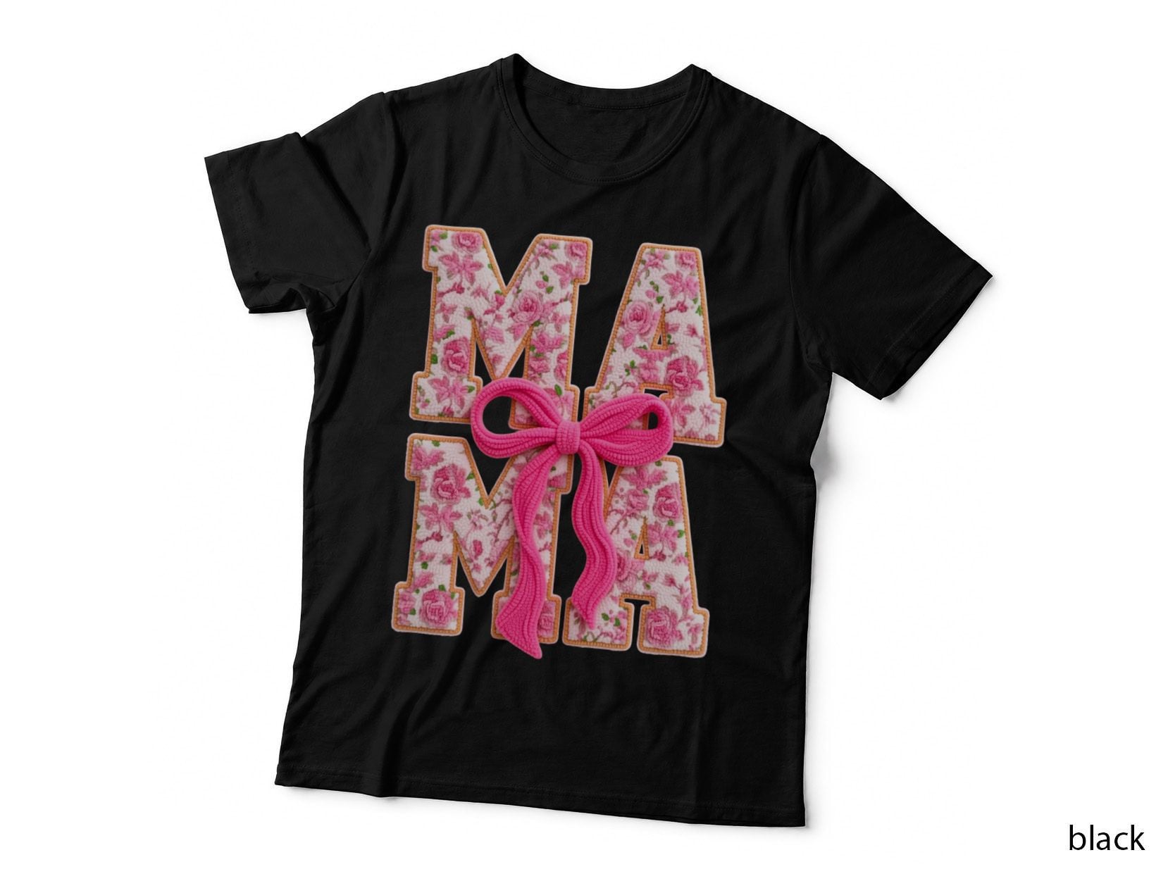 Floral Monogram Letters with Bow Mama Crochet T-Shirt, Mama Crochet Graphic Tee