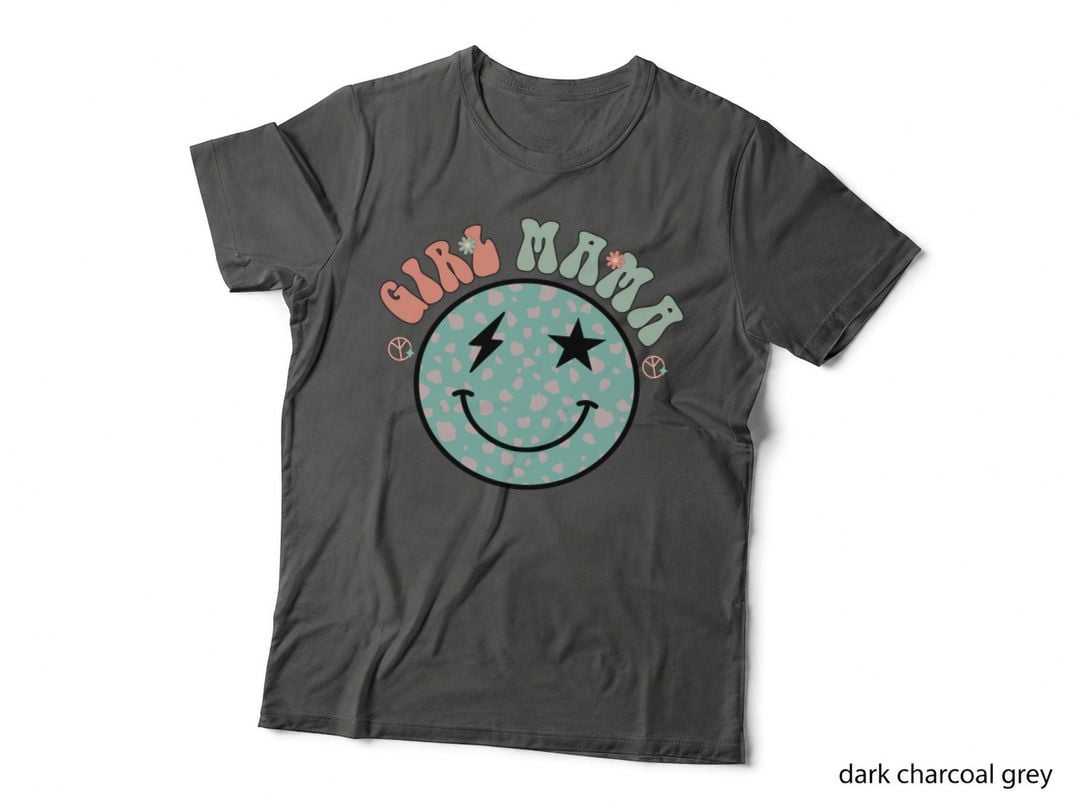 Girl Mama Mothers Day T-Shirt, Smiley Face with Lightning Bolt Eyes Graphic Tee