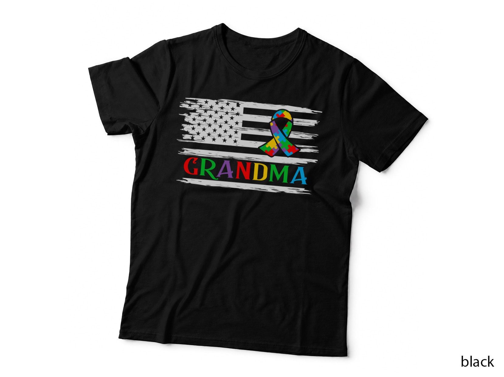 Grandma Autism T-Shirt, Autism Awareness Ribbon on U.s. Flag Graphic Tee