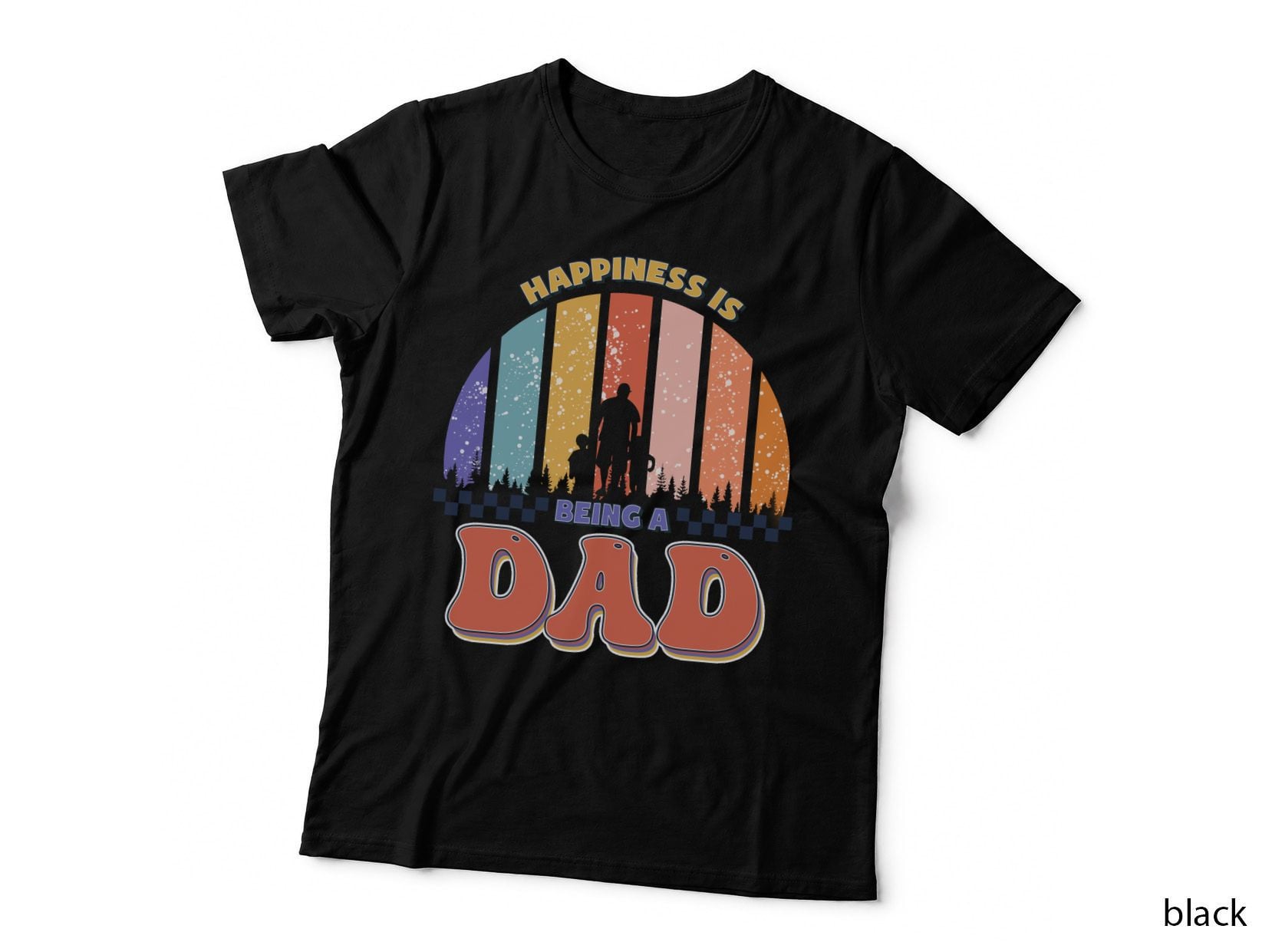 Happiness Is Being a Dad Fathers Day T-Shirt, Father and Children Silhouette