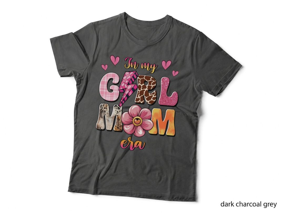 In My Girl Mom Era Mom T-Shirt, Girly Colorful Animal Print Hearts Graphic Tee