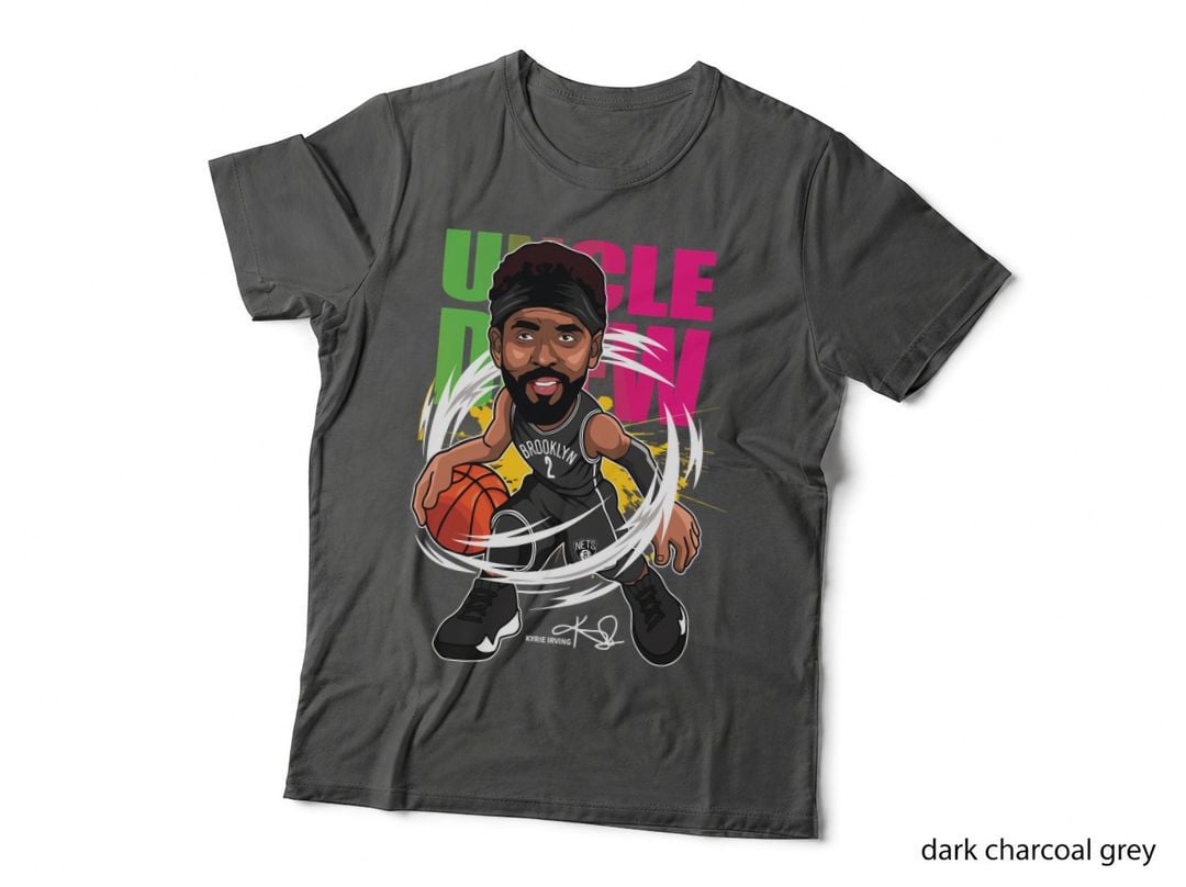 Kyrie Irving Uncle Drew Chibi Caricature Dribbling Pink Green Graffiti T-Shirt