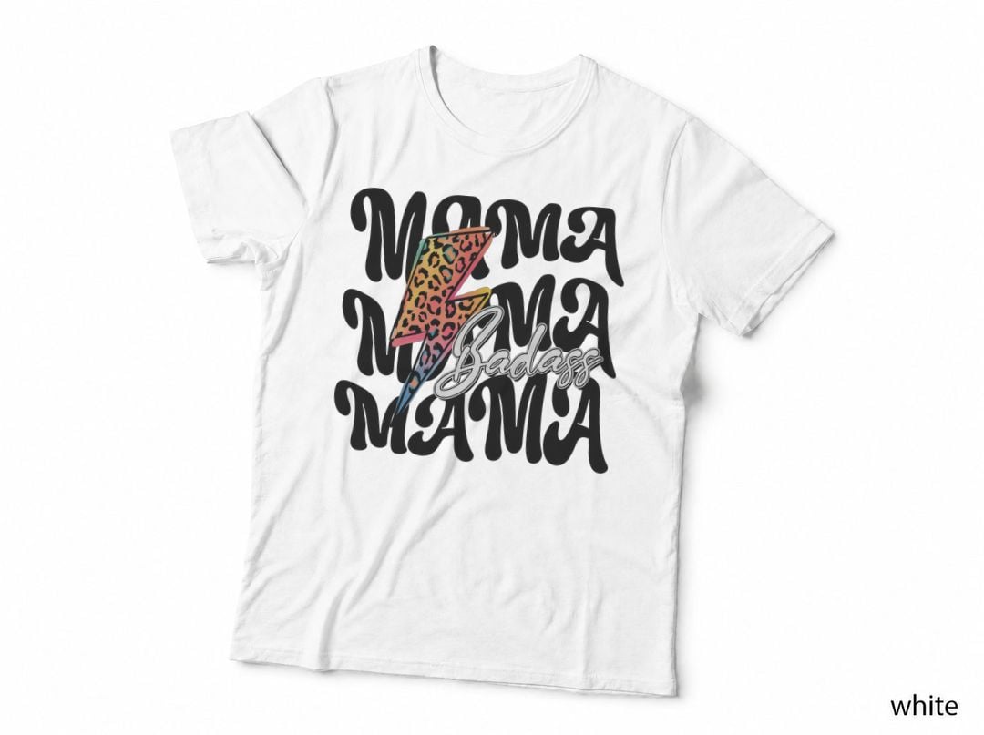 Mama Badass Mama Mom T-Shirt, Leopard Print Lightning Bolt Graphic Tee