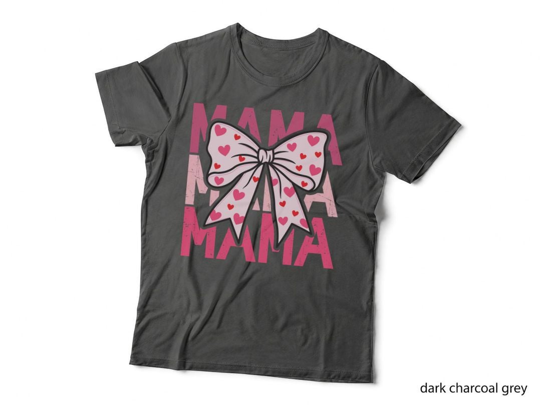 Mama Bow Heart Text Checkered Pink T-Shirt