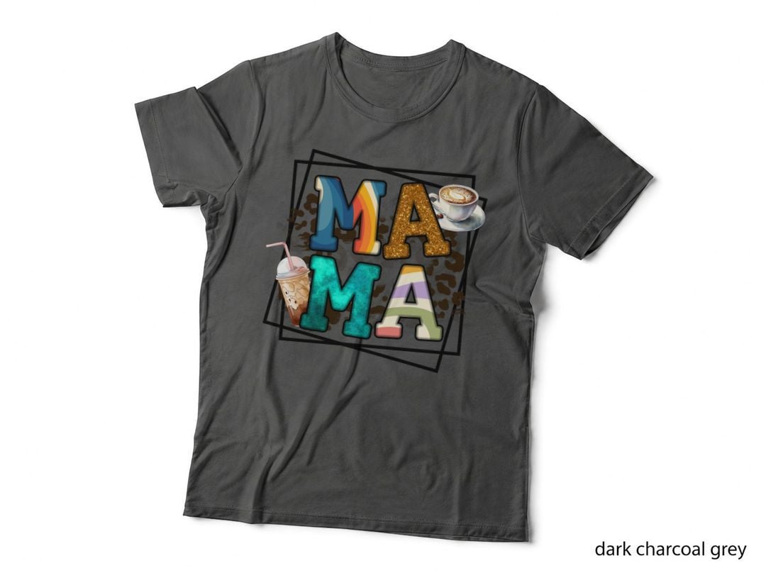 Mama Coffee T-Shirt, Colorful Drinks with Leopard Print Graphic Tee