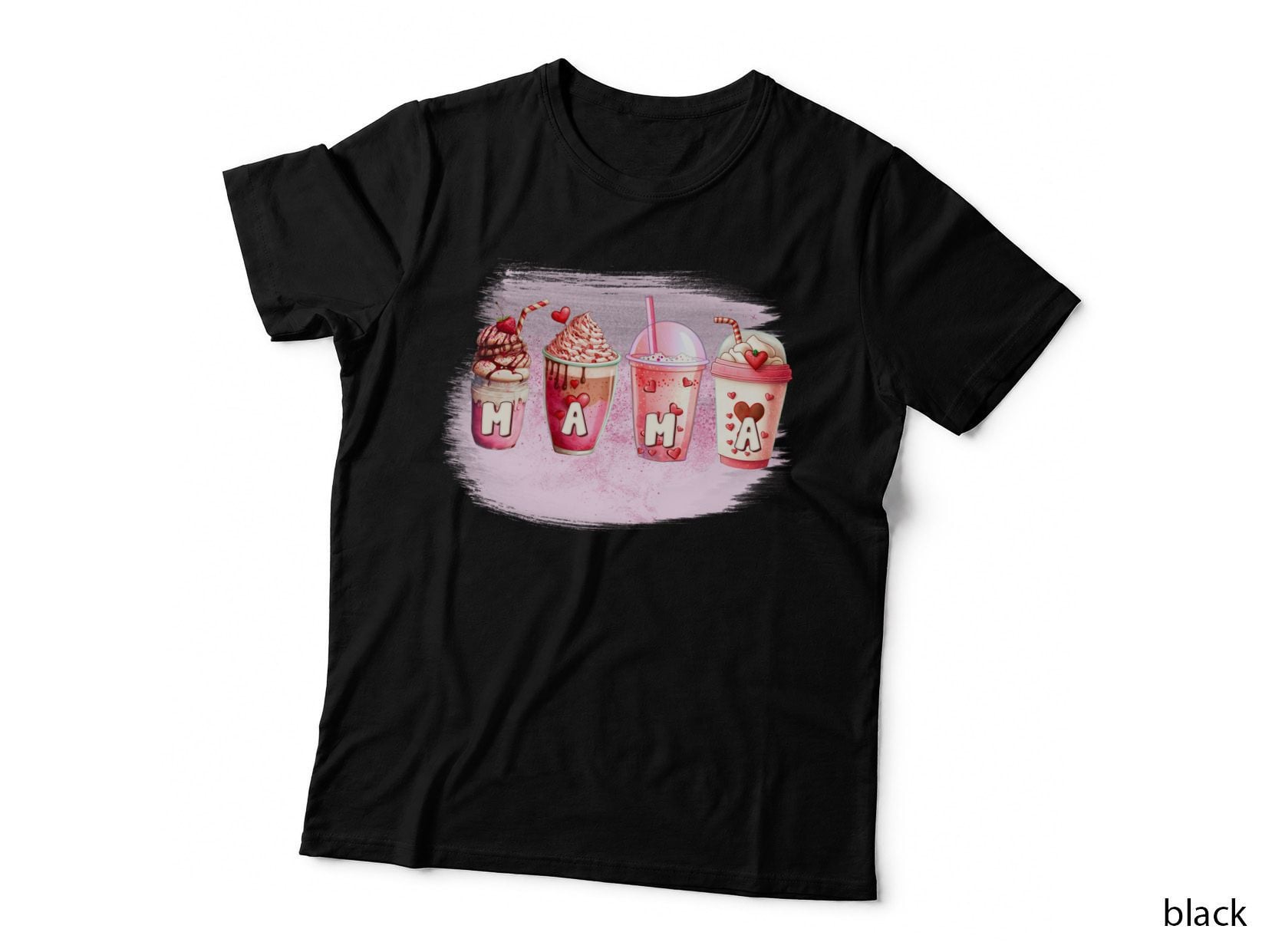 Mama Coffee T-Shirt, Sweet Milkshakes with Hearts Graphic Tee