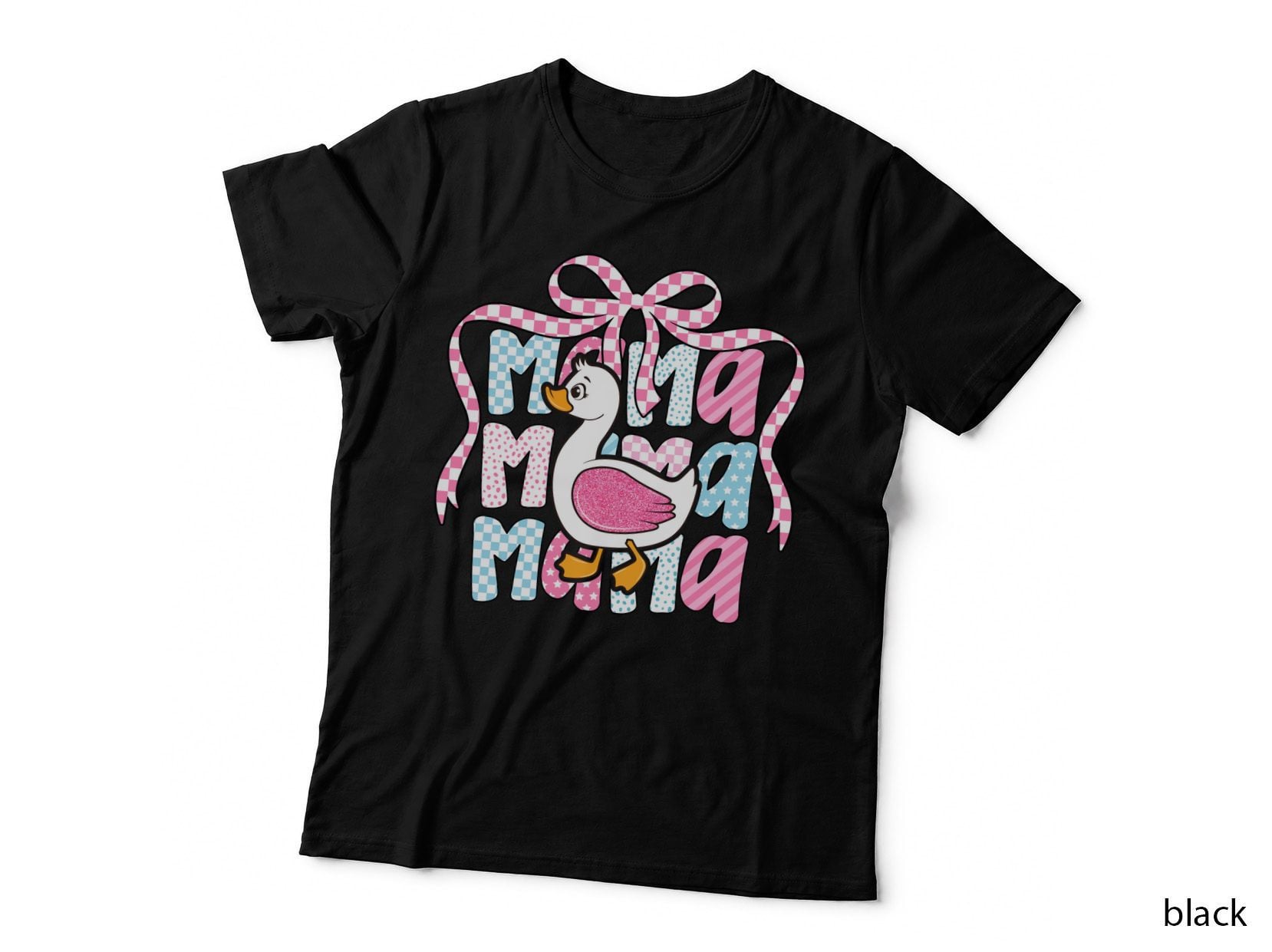 Mama Funny Goose T-Shirt, Cartoon Duck in Gift Box Graphic Tee