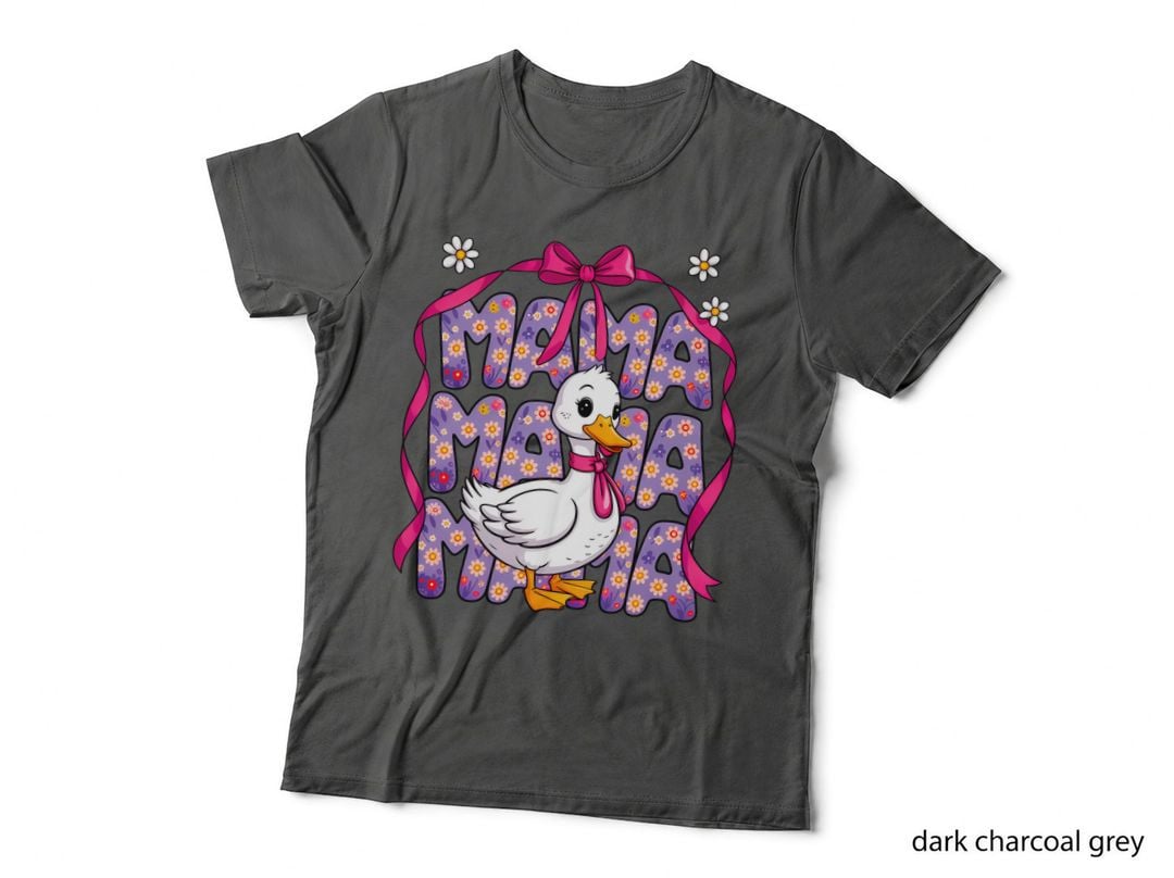 Mama Funny Goose T-Shirt, Floral Duck Ribbon Art Graphic Tee