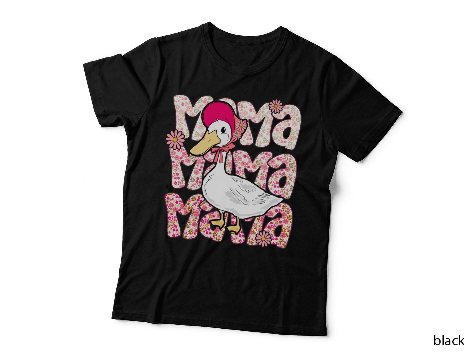 Mama Funny Goose T-Shirt, Mama Duck Floral Pattern Graphic Tee