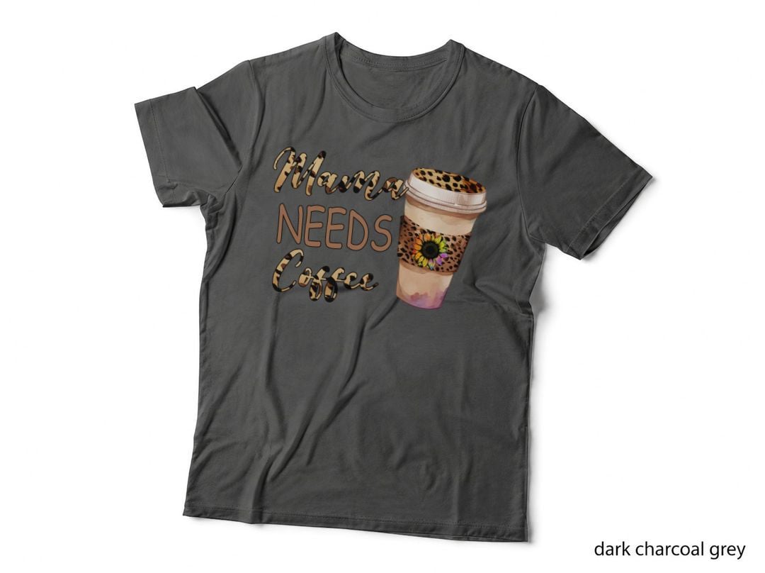 Mama Needs Coffee T-Shirt, Coffee Cup with Leopard Print and Graphic Tee