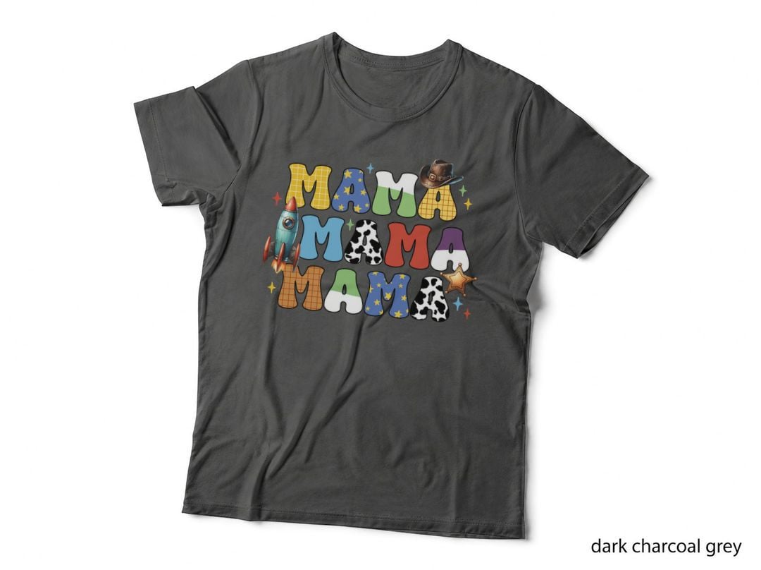 Mama Softball T-Shirt, Colorful Letters with Rocket and Graphic Tee