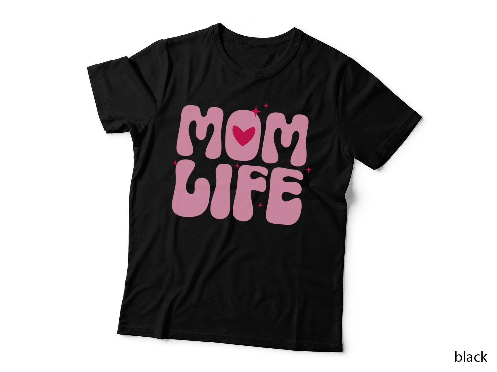 Mom Life Funny Mama T-Shirt, Pink Heart on Gray Background Graphic Tee
