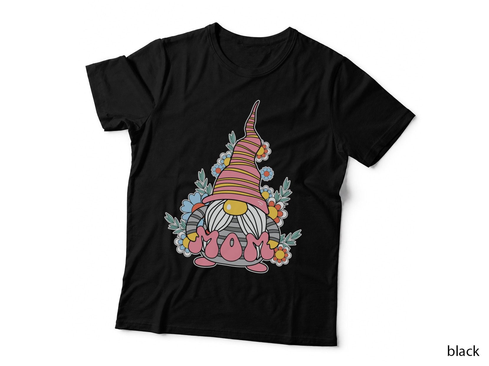 Mom T-Shirt, Whimsical Gnome with Striped Hat Graphic Tee, Mom Gift Shirt
