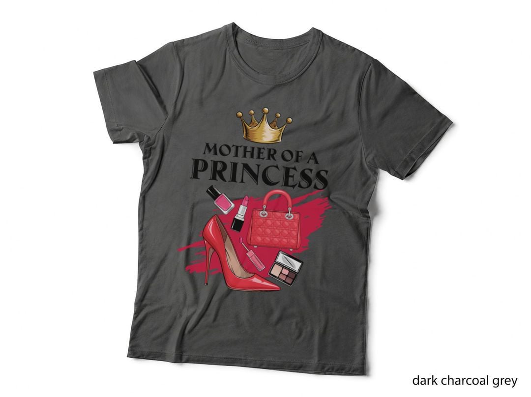 Mother of a Princess Mom T-Shirt, Red Heels Crown Makeup Graphic Tee