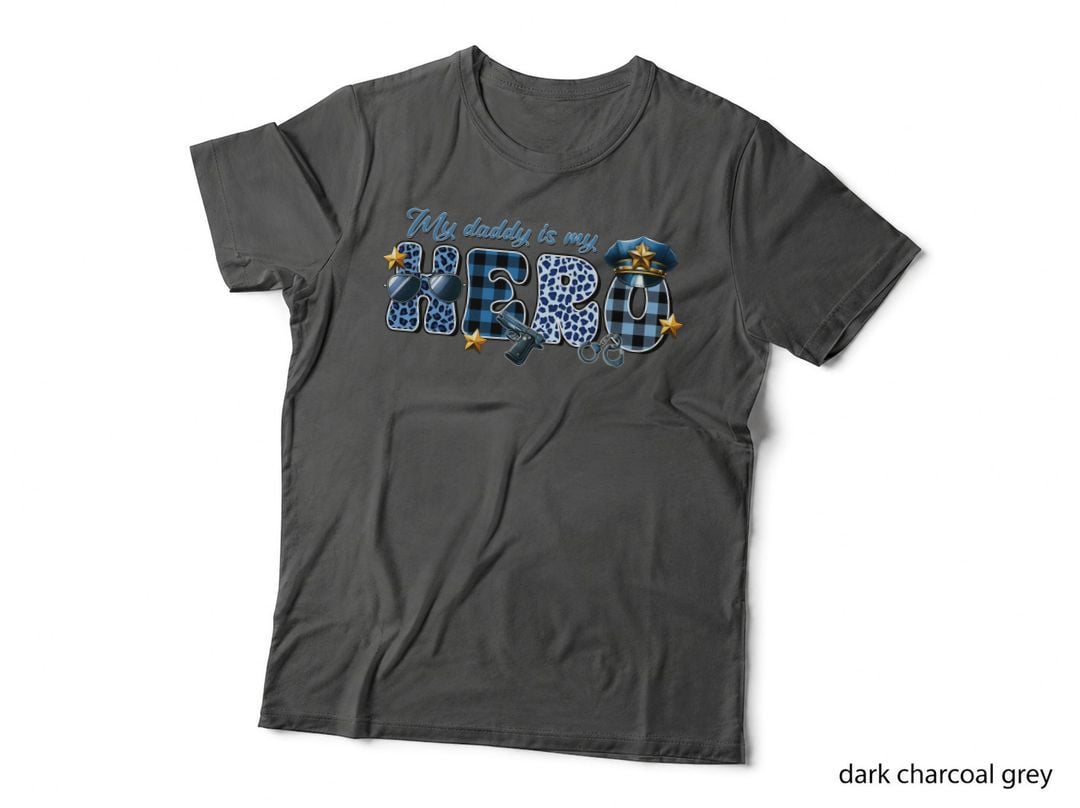 My Daddy Is My Hero Fathers Day T-Shirt, Leopard Plaid Police Dad Hero Graphic