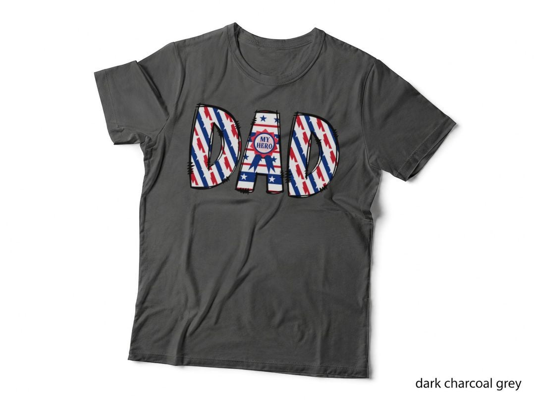My Hero Fathers Day T-Shirt, Patriotic Dad Letters Graphic Tee
