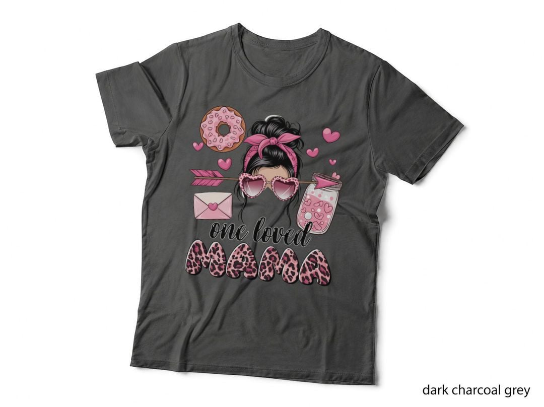 One Loved Mama Mom T-Shirt, Pink Heart-Themed Illustration with Graphic Tee