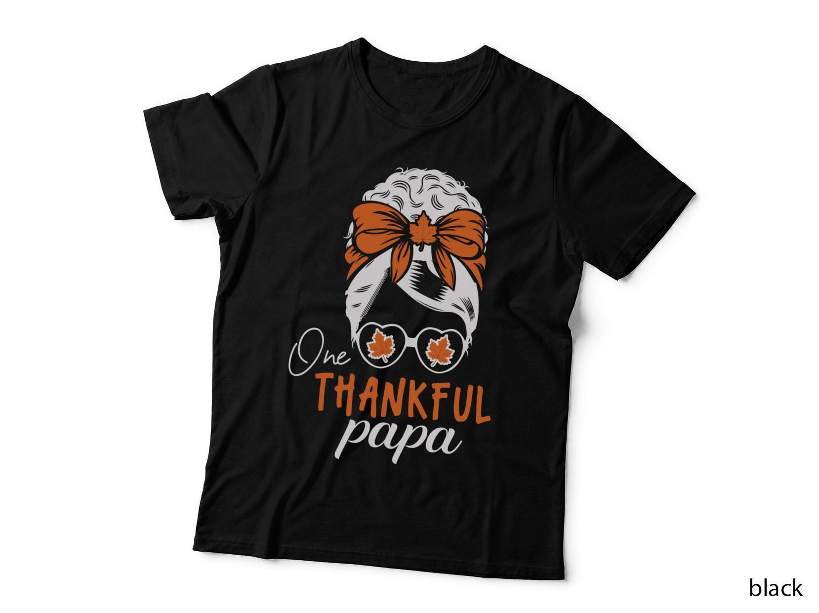 One Thankful Papa Fall T-Shirt, Doll with Bow and Maple Glasses Autumn Tee