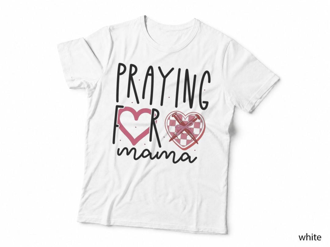 Praying for Mama for Pink Checkered Hearts Script Text Design T-Shirt