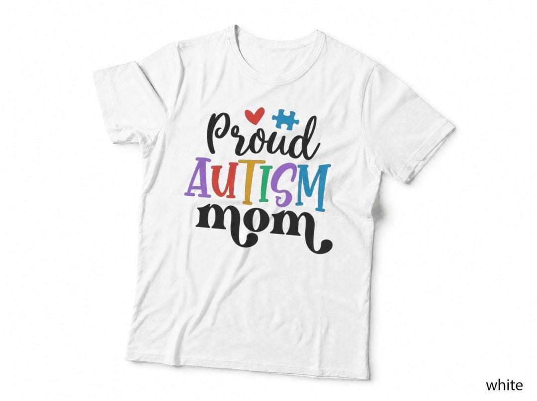 Proud Autism Mom Autism T-Shirt, Autism Awareness Heart Puzzle Piece Graphic