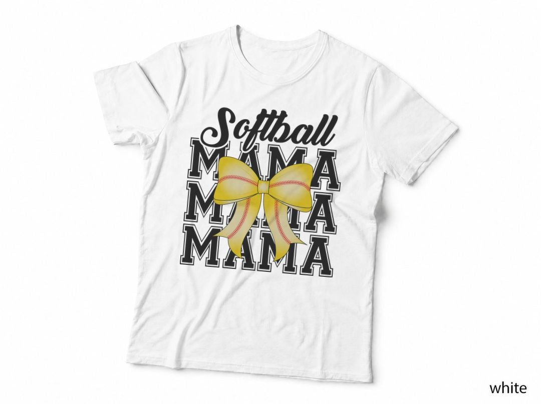 Softball Mama Softball T-Shirt, Softball Bow on Gray Background Graphic Tee