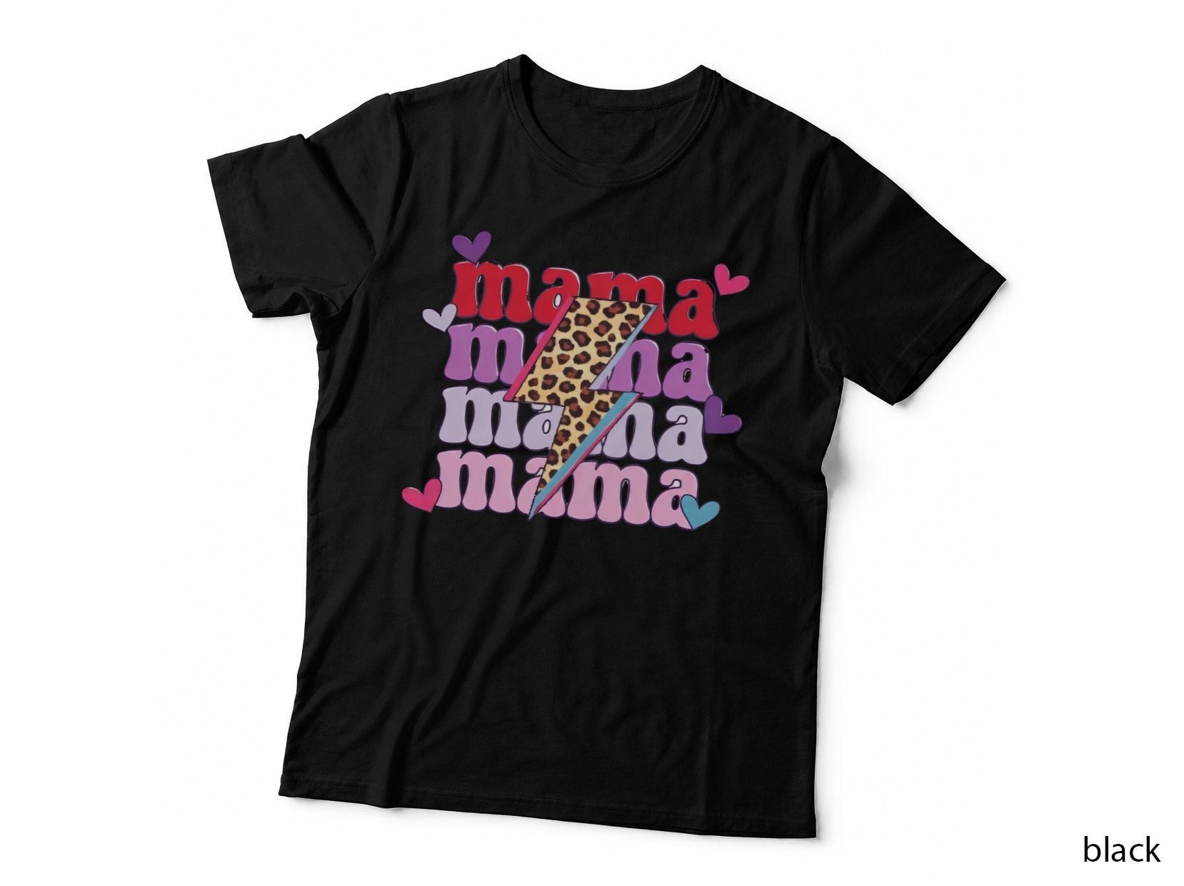 Stacked Mama Text Y2k Leopard Distressed Hearts T-Shirt