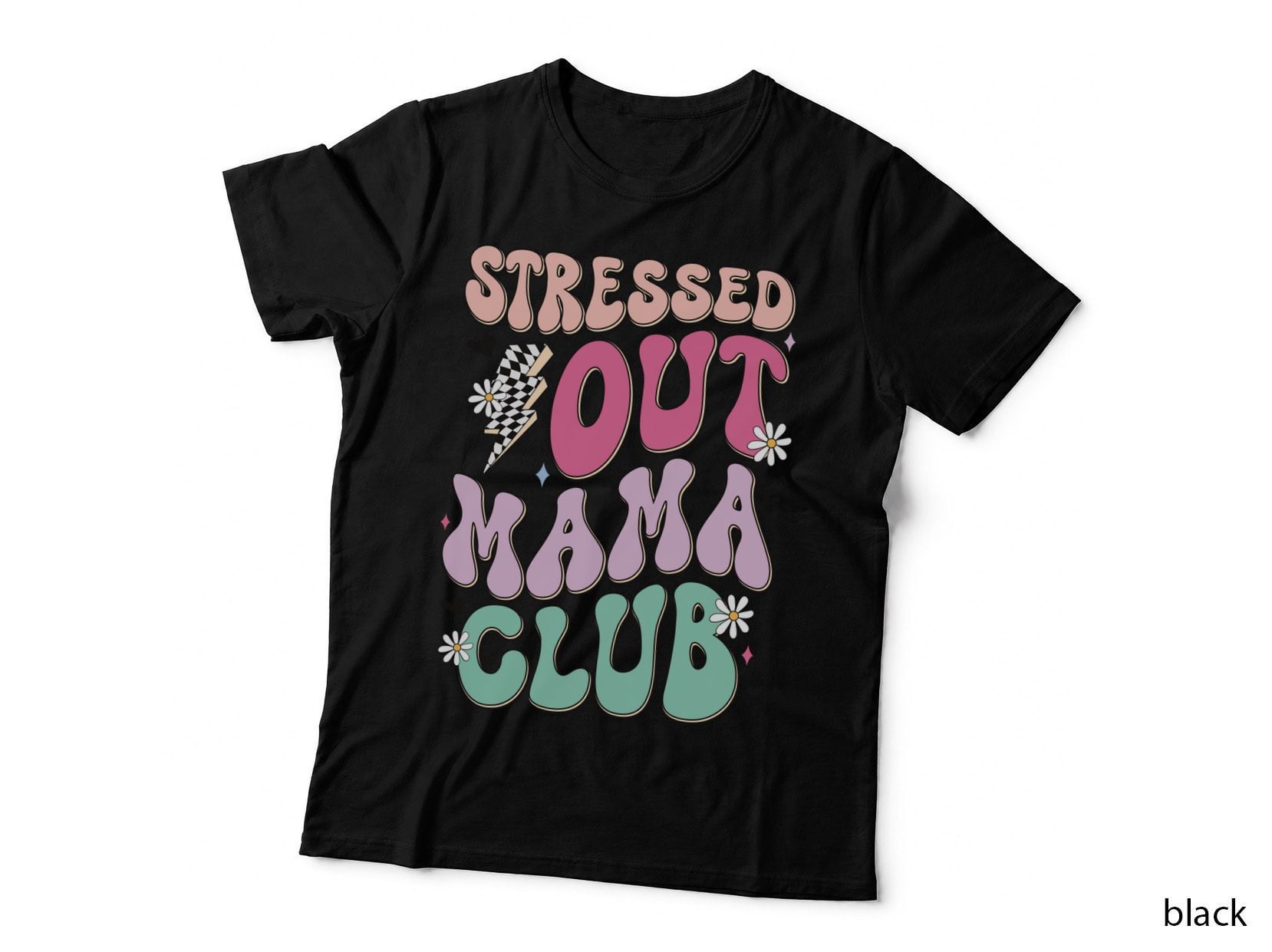 Stressed Out Mama Club Mothers Day T-Shirt, Retro Floral Checkered Hearts