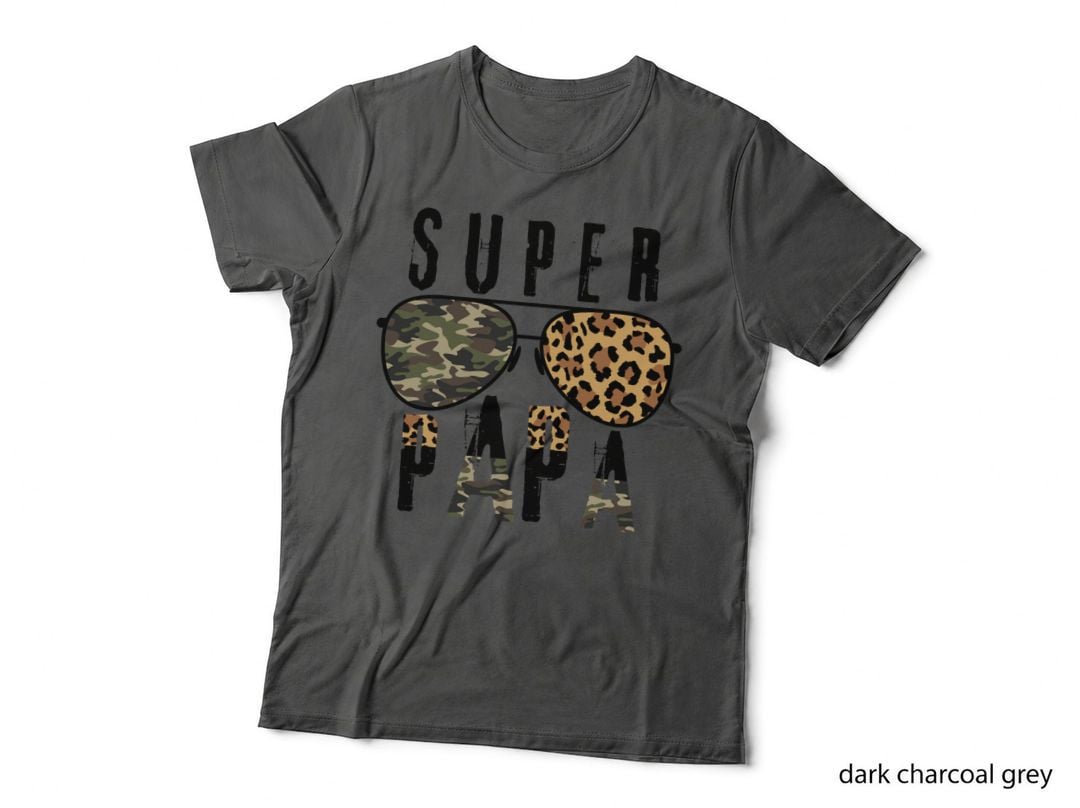 Super Papa Fathers Day T-Shirt, Camo & Leopard Sunglasses Graphic Tee
