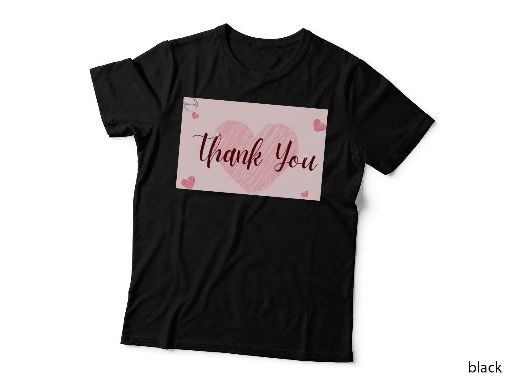 Thank You Boy Girl Mom T-Shirt, Pink Heart Background with Thank Graphic Tee