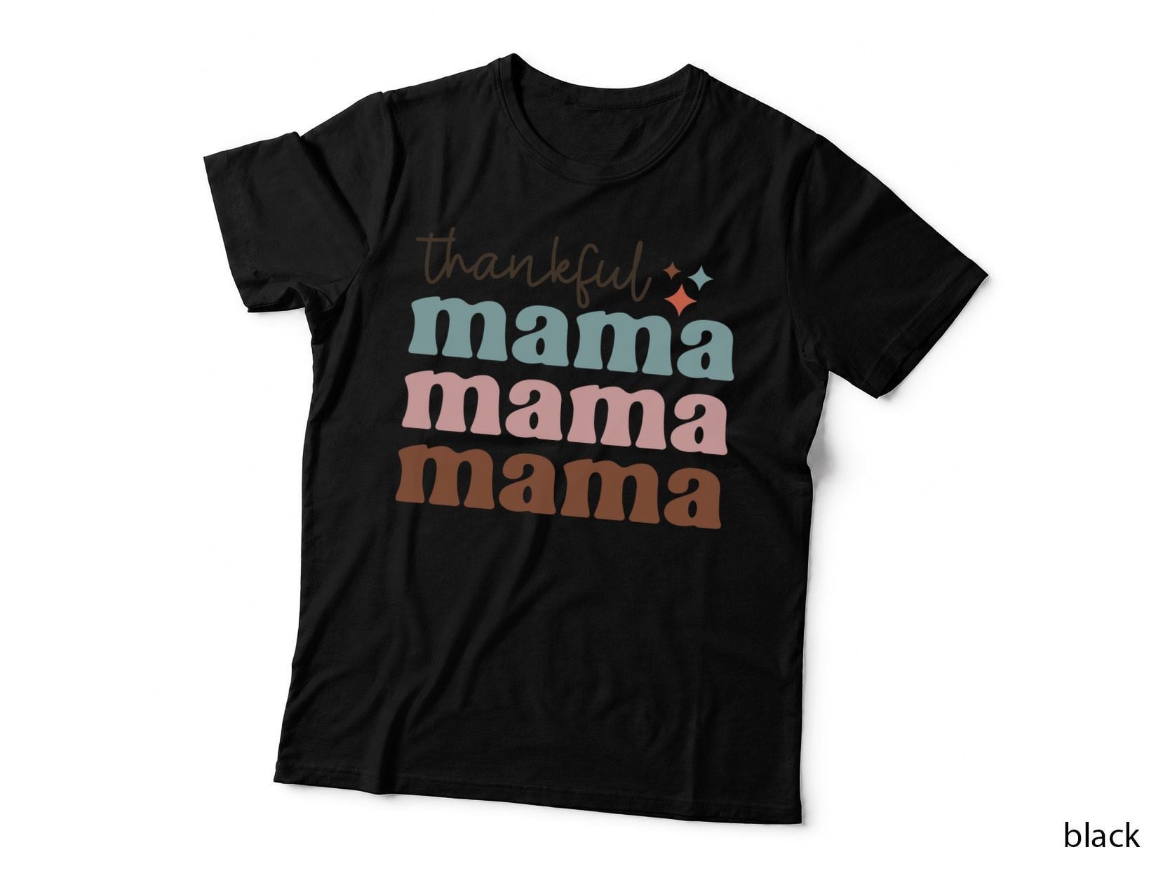 Thankful Mama Fall T-Shirt, Colorful Stacked Mama Text Autumn Tee