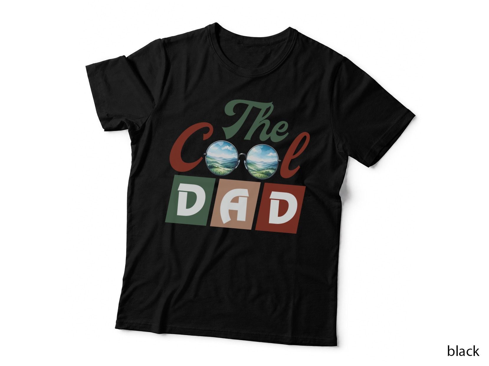 The Cool Dad Fathers Day T-Shirt, Sunglasses Reflecting Landscape Graphic Tee