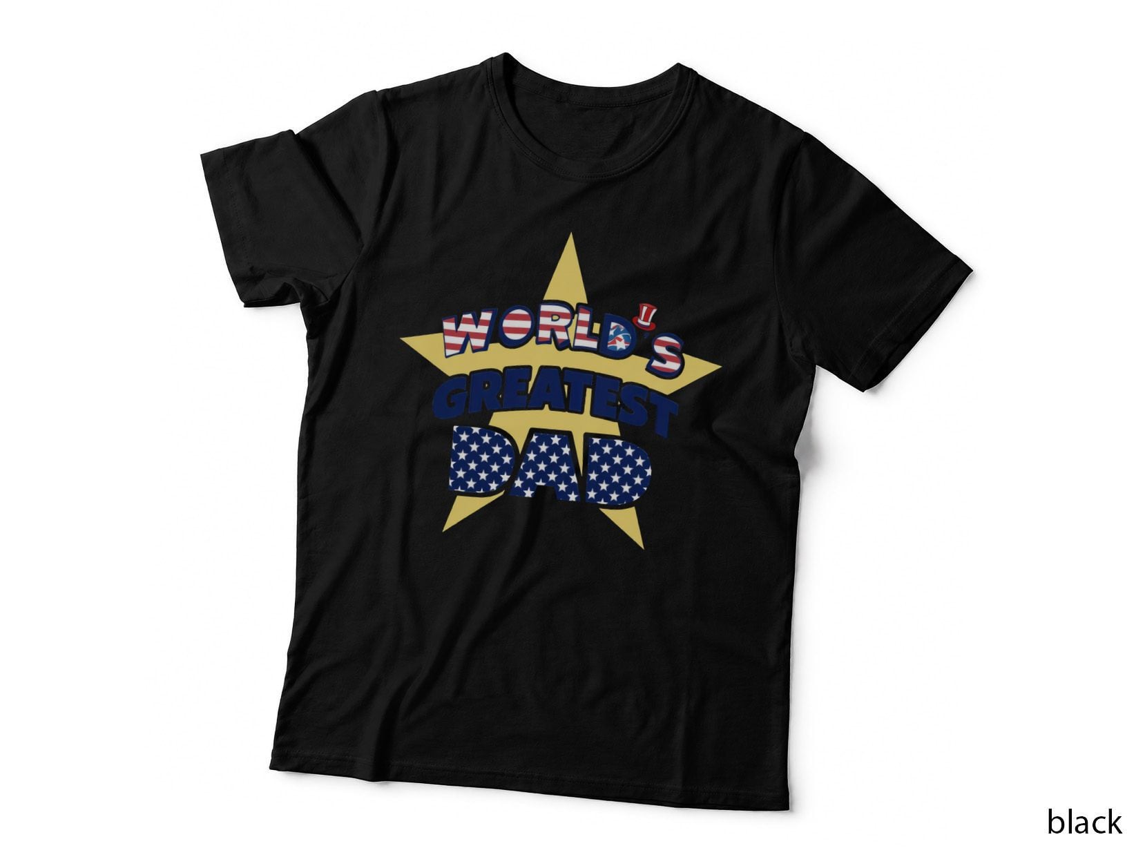 World's Greatest Dad Fathers Day T-Shirt, Patriotic Star with World's Graphic