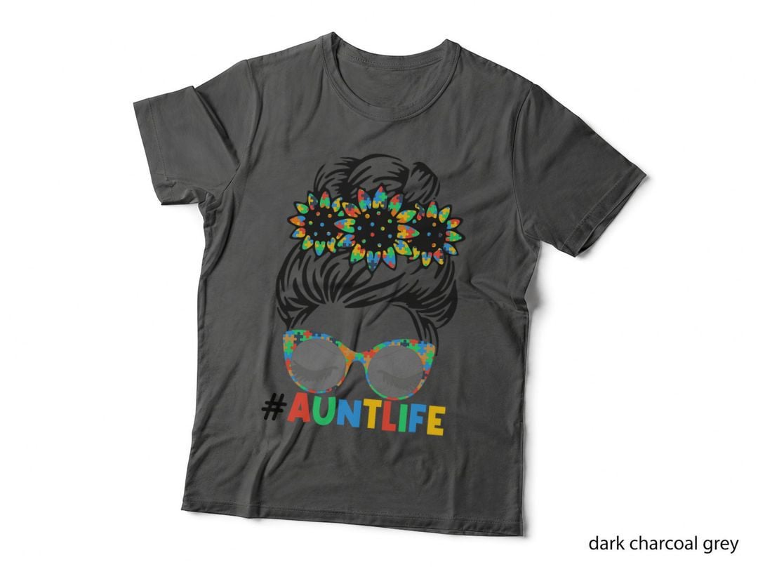 Autism Auntie Messy Bun Autism Awareness Aunt Life T-Shirt