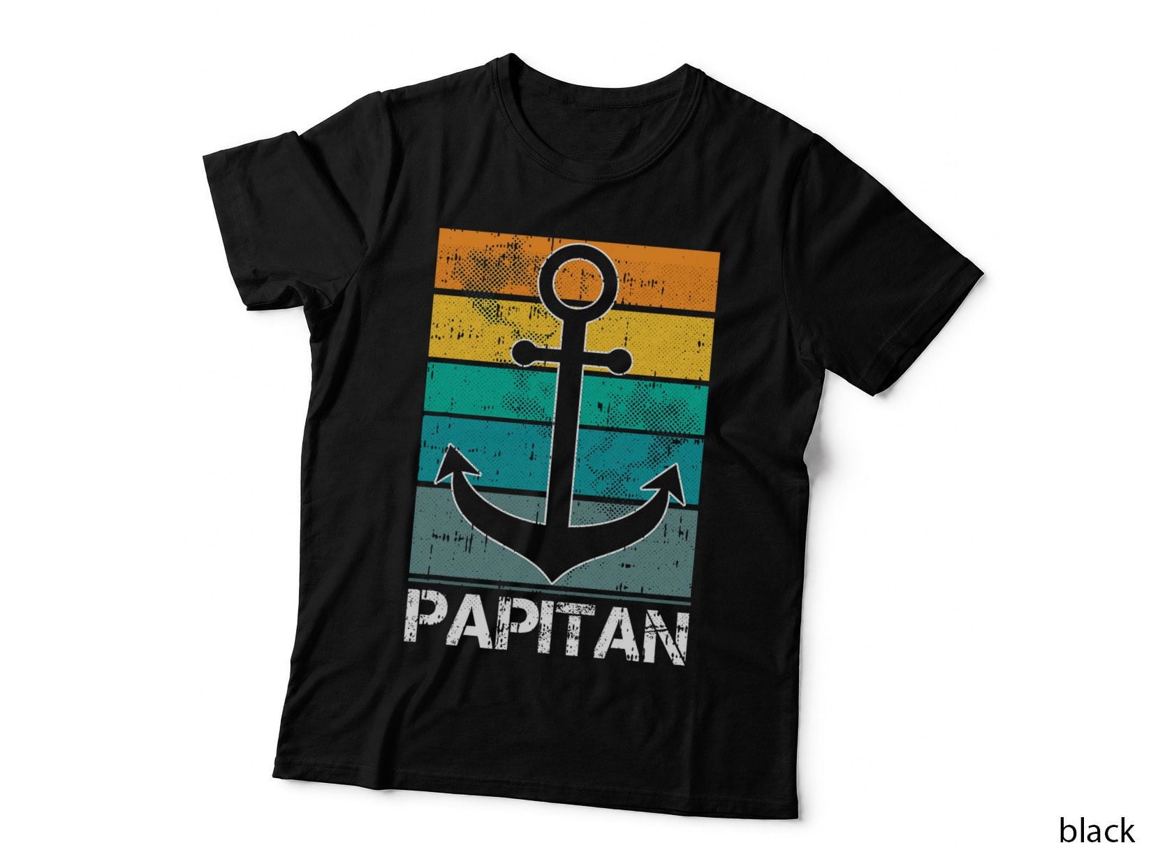 Captain Papa Fathers Day Retro Boat Anchor Sailor Papa Dada T-Shirt