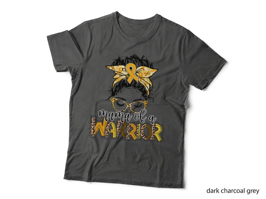 Childhood Cancer Awareness Mama of a Warrior Messy Bun Mom T-Shirt