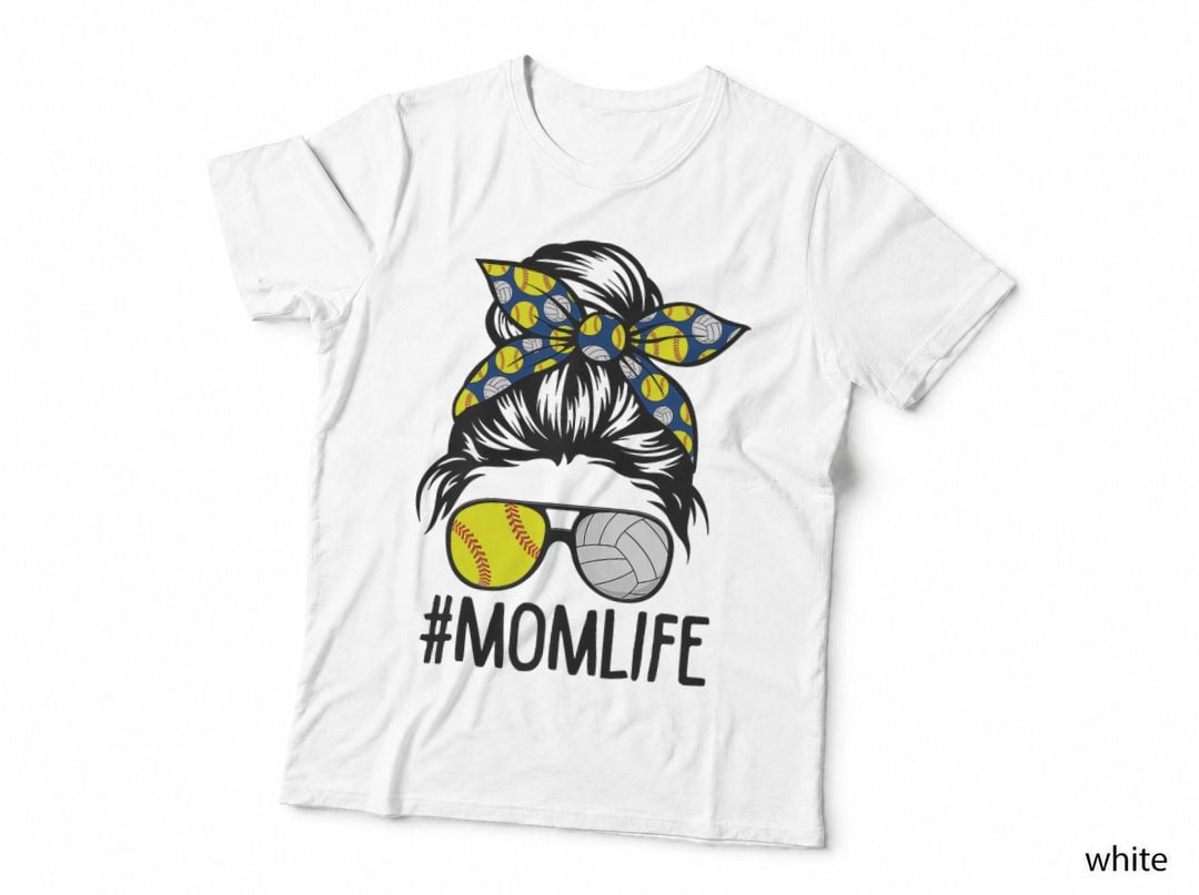 Dy Mom Life Softball Volleyball Mothers Day Messy Bun T-Shirt