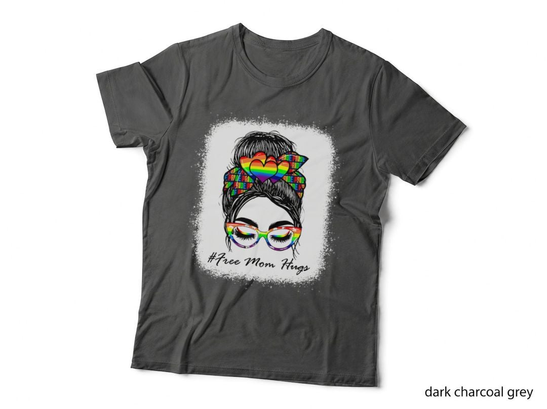 Free Mom Hugs Messy Bun Bandana Say Love LGBT Bleached T-Shirt