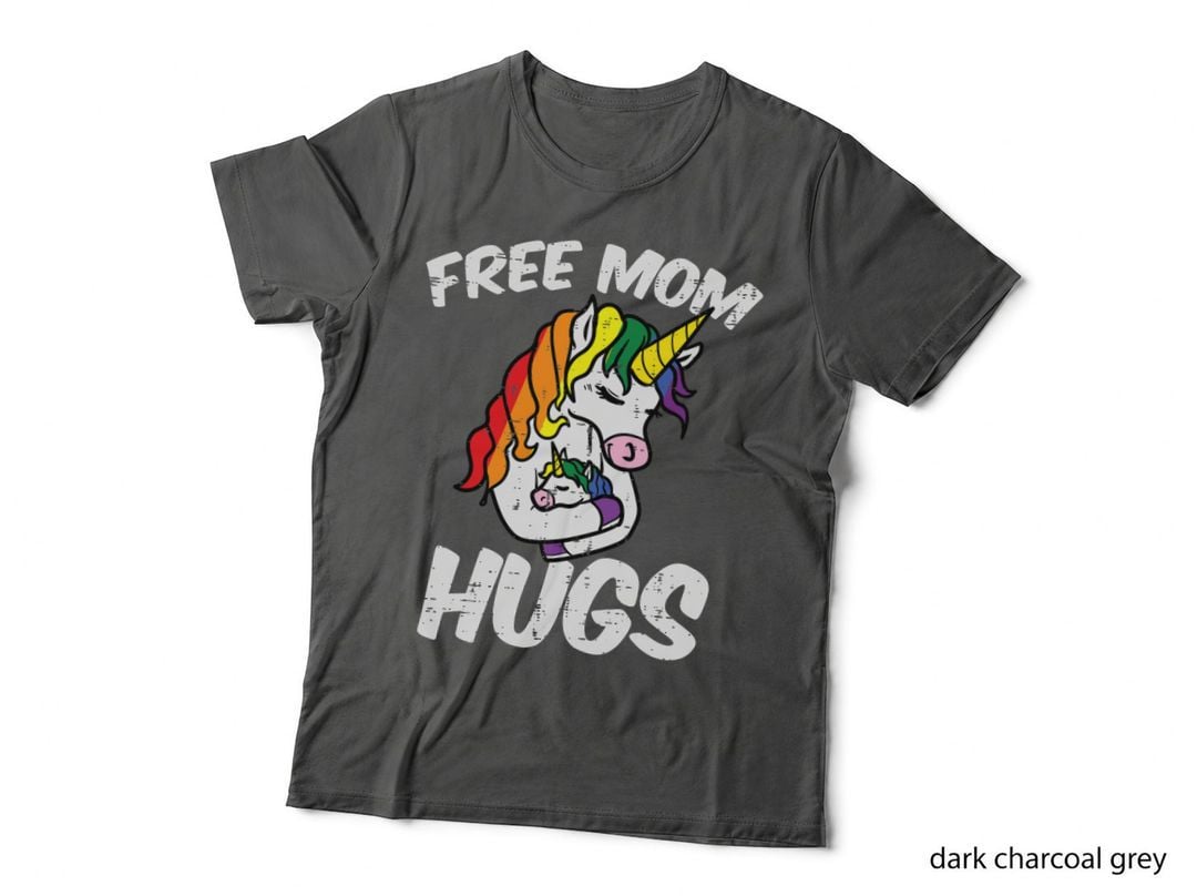 Free Mom Hugs Unicorn Rainbow Gay Pride Ally LGBTQ Women T-Shirt