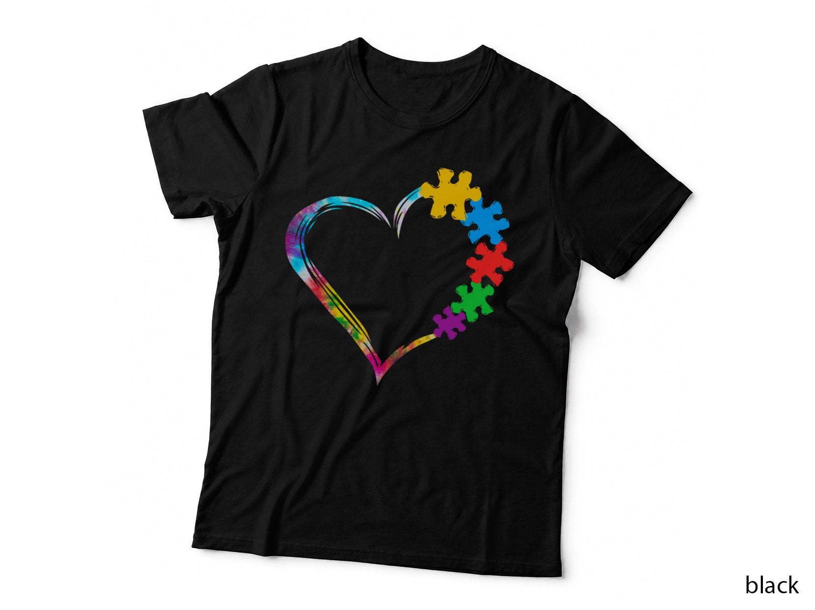 Love Heart Puzzle Pieces Tie Dye Autism Awareness Mom Dad T-Shirt
