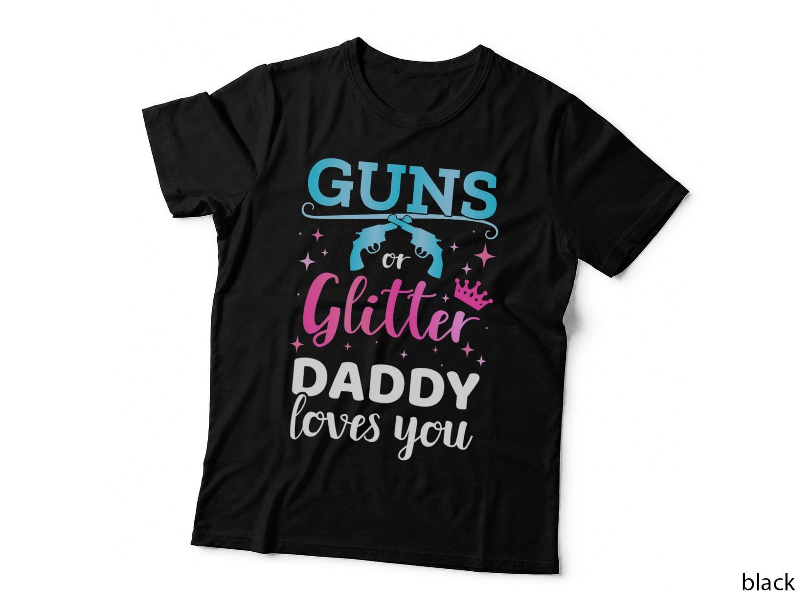 Mens Gender Reveal Guns or Glitter Daddy Matching Baby Party T-Shirt
