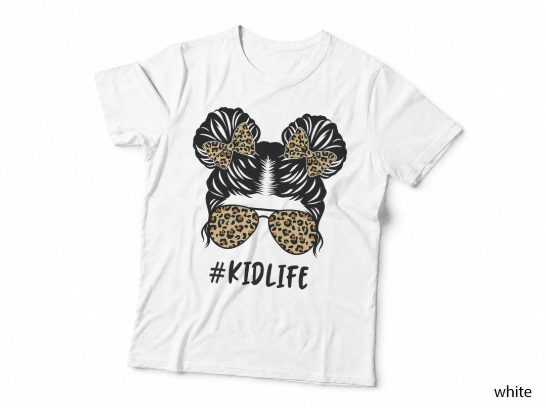 Messy Bun Kid Life Leopard Matching Mom Daughter Girl Kids T-Shirt