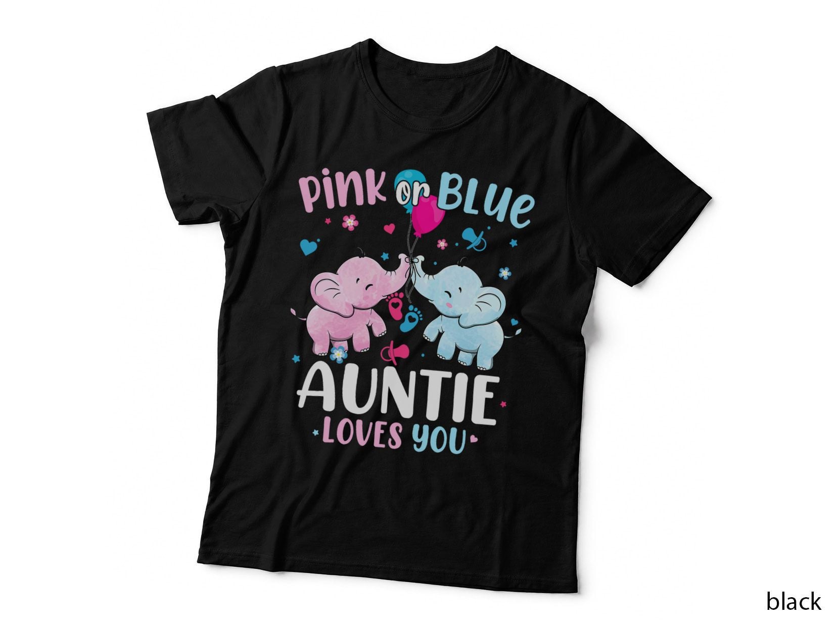 Pink or Blue Auntie Loves You Gender Reveal Elephant T-Shirt