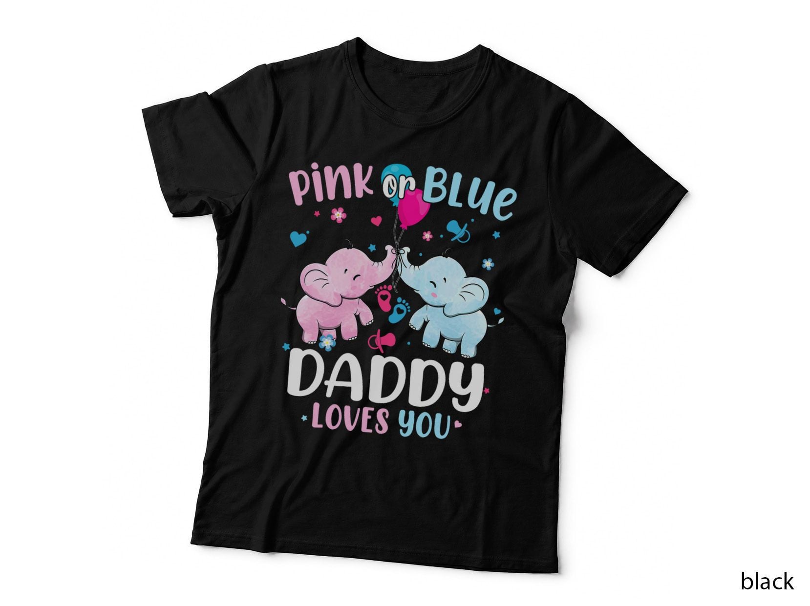 Pink or Blue Daddy Loves You Gender Reveal Elephant T-Shirt