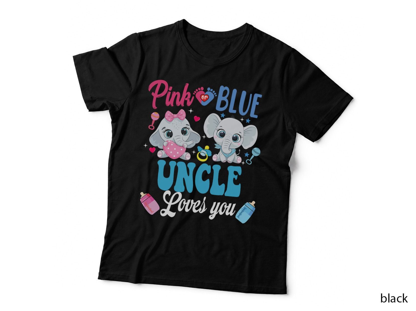 Pink or Blue Uncle Loves Your Shirt Elephant Gender Reveal T-Shirt