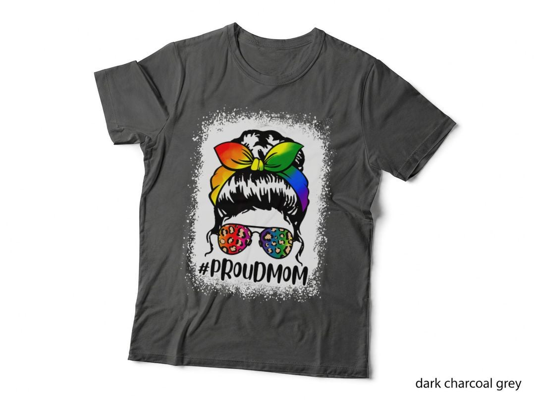 Proud Mom Messy Bun LGBTQ Rainbow Flag LGBT Pride T-Shirt