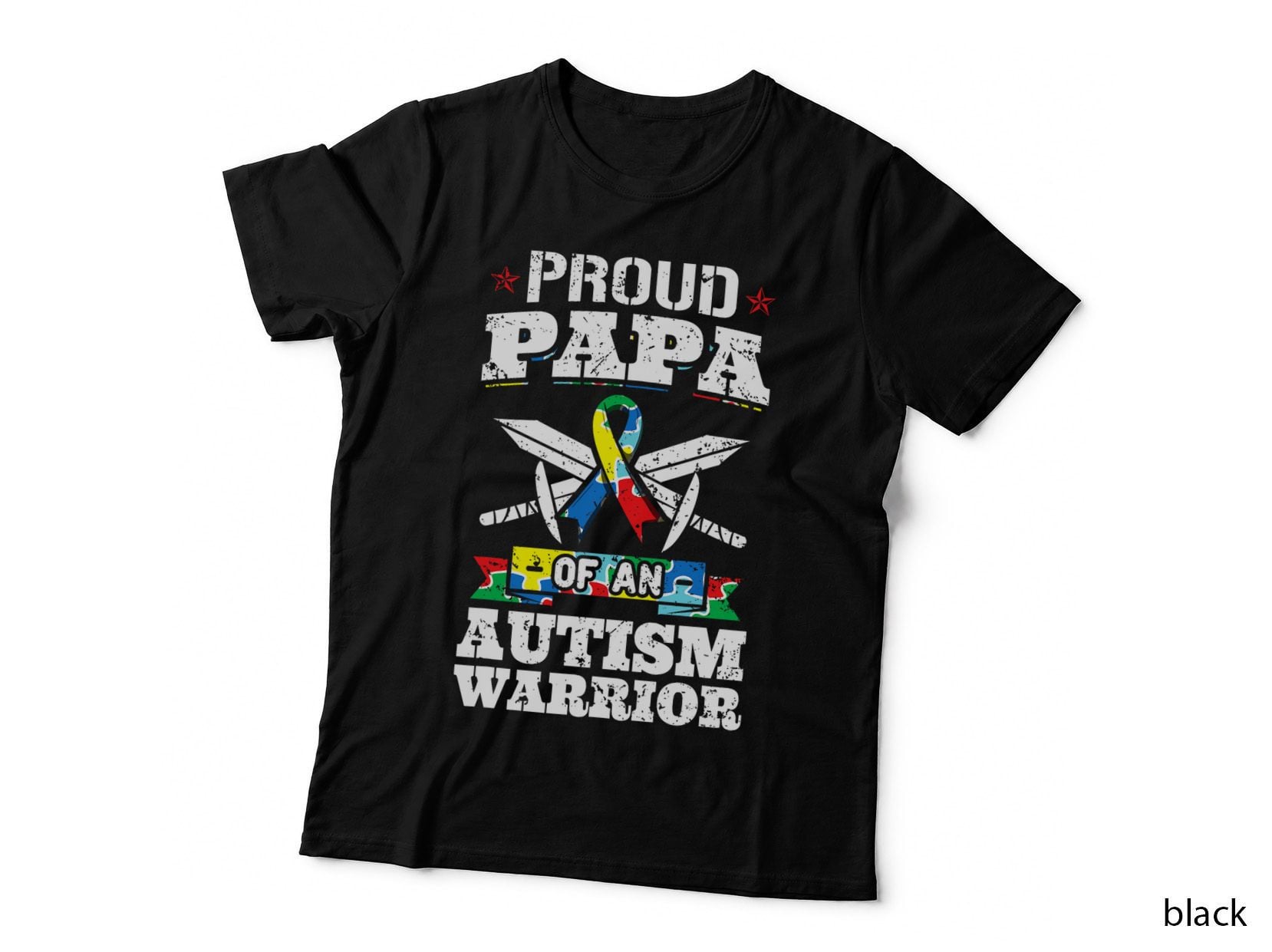 Proud Papa of an Autism Warrior Awareness Ribbon Father T-Shirt