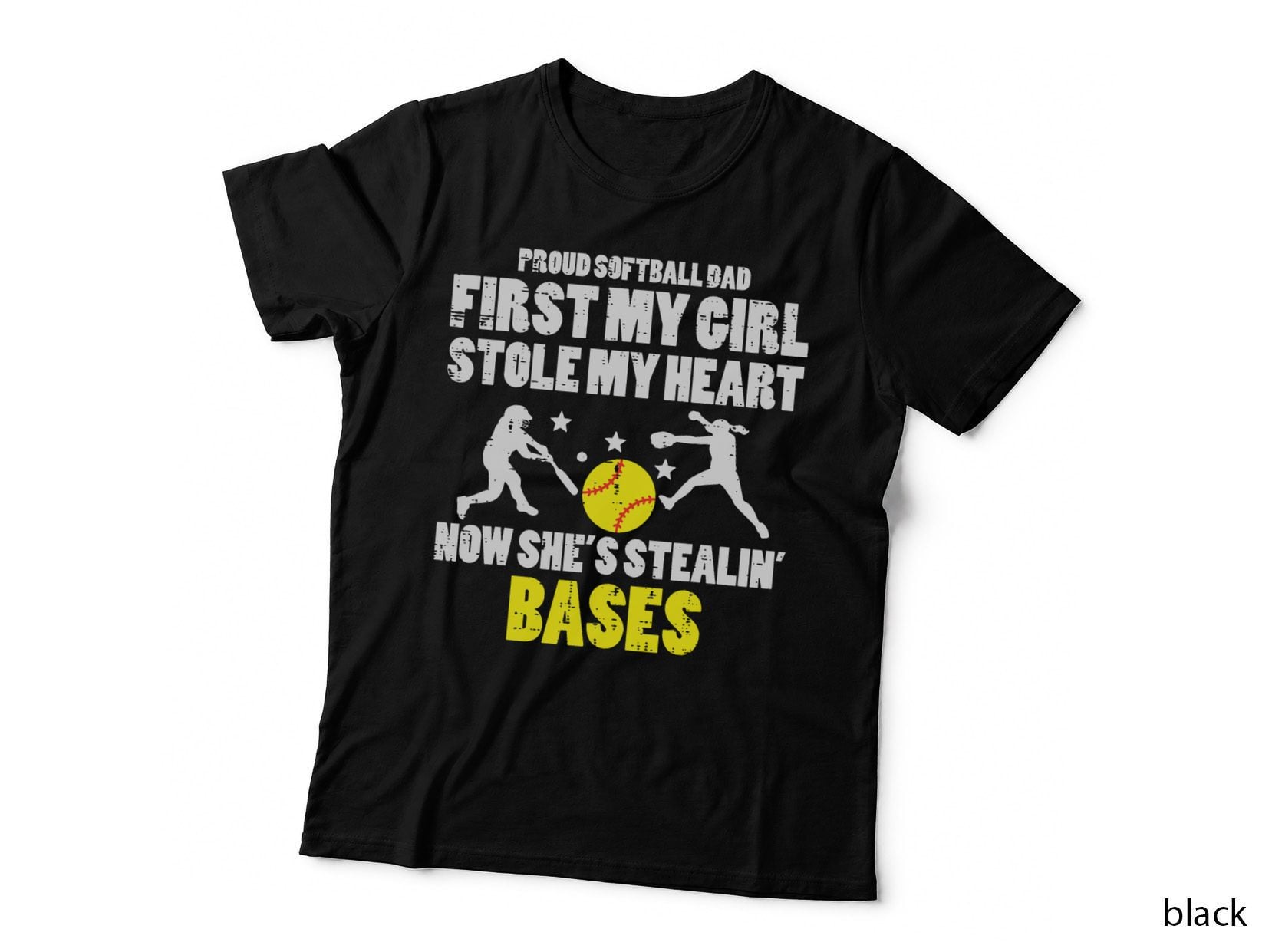 Softball Dad Girl Stole My Heart Stealing Bases Fathers Day T-Shirt